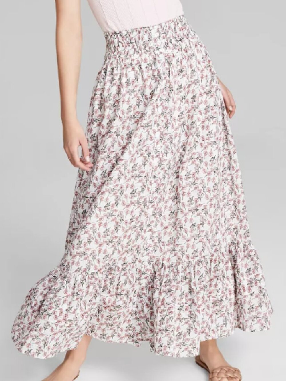 white pink green floral maxi skirt coquette cottage fairy spring boho milkmaid